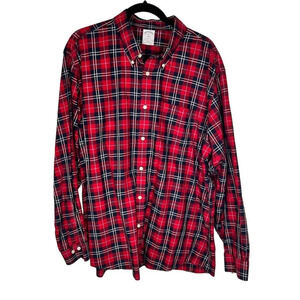 Brooks Brothers Men's 2XL Red Plaid Button-Up Shirt Long Sleeve Casual